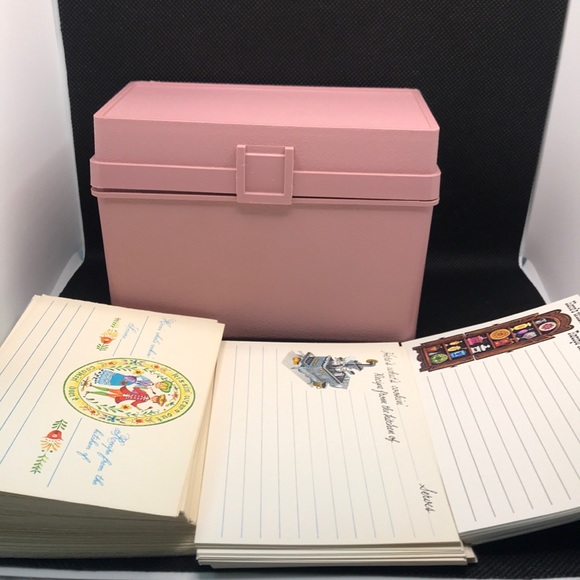 Kitchen Vintage Light Coral Pink Recipe Box With Vintage Recipe Cards